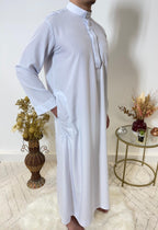 Qamis Saoudien avec Col Mao - Blanc Bleuté - My Qamis Homme