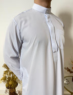 Qamis Saoudien avec Col Mao - Blanc Bleuté - My Qamis Homme