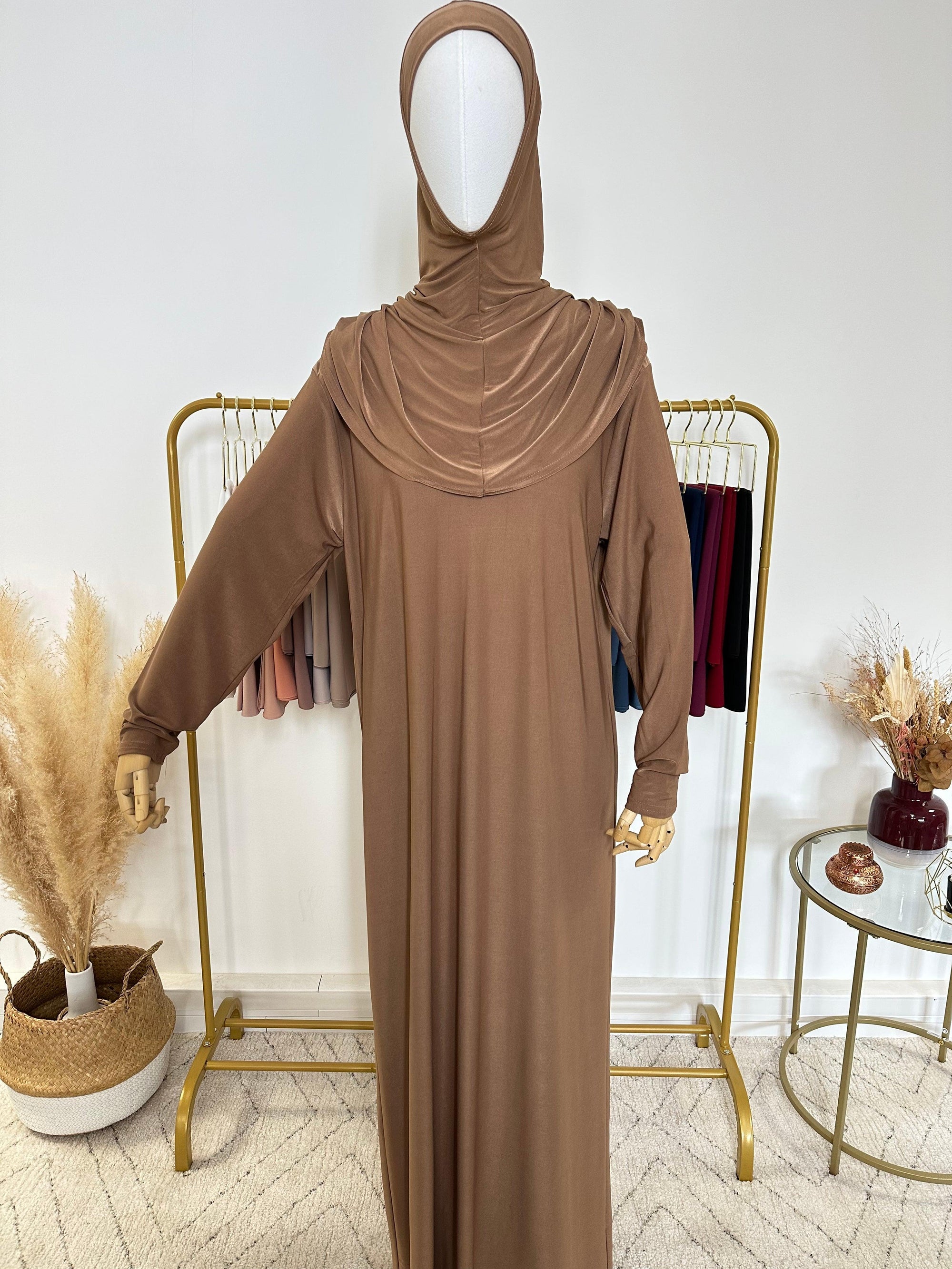 Robe de prière avec voile intégré - Marron - My Qamis Homme