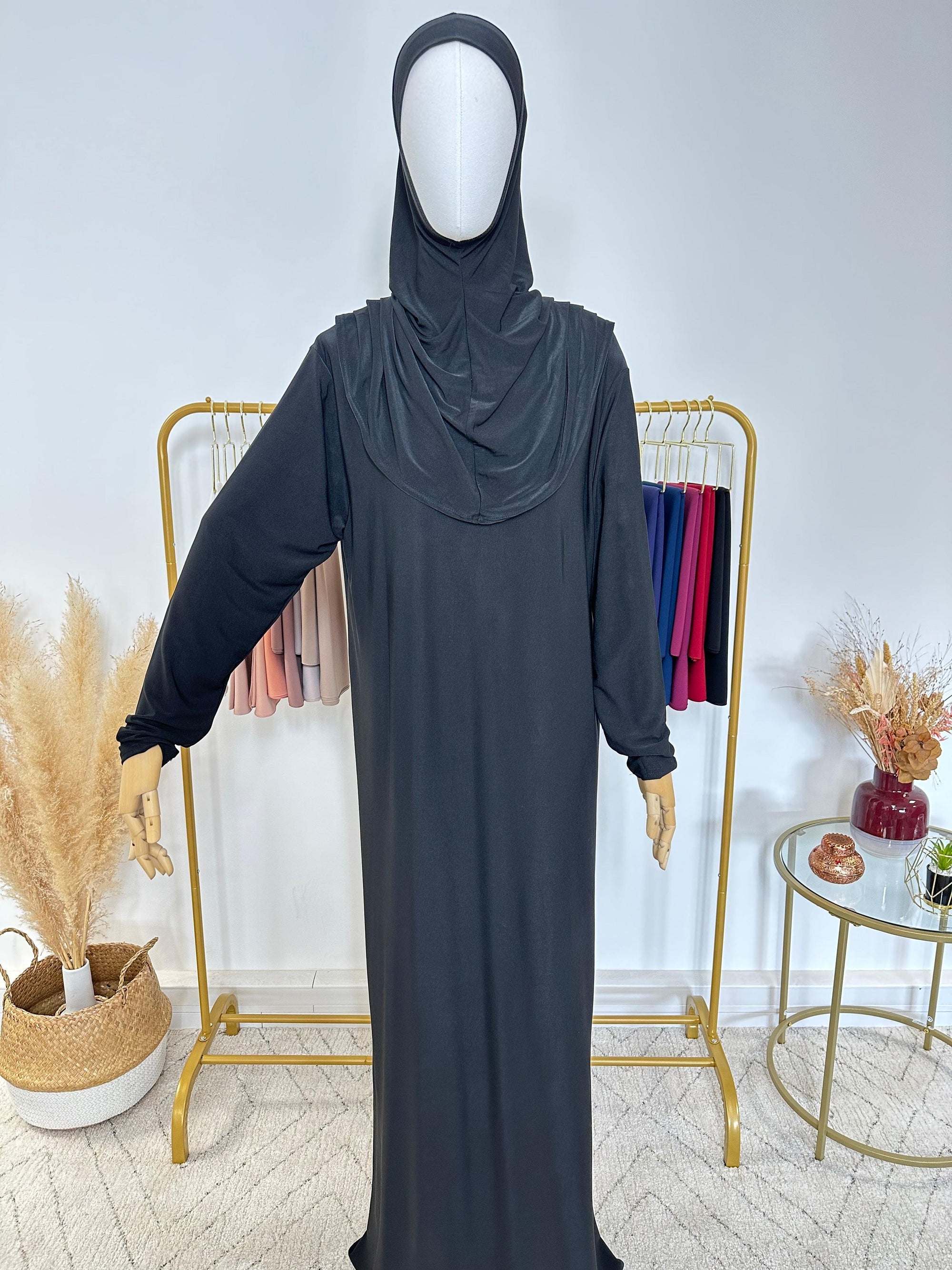 Robe de prière avec voile intégré - Noir - My Qamis Homme