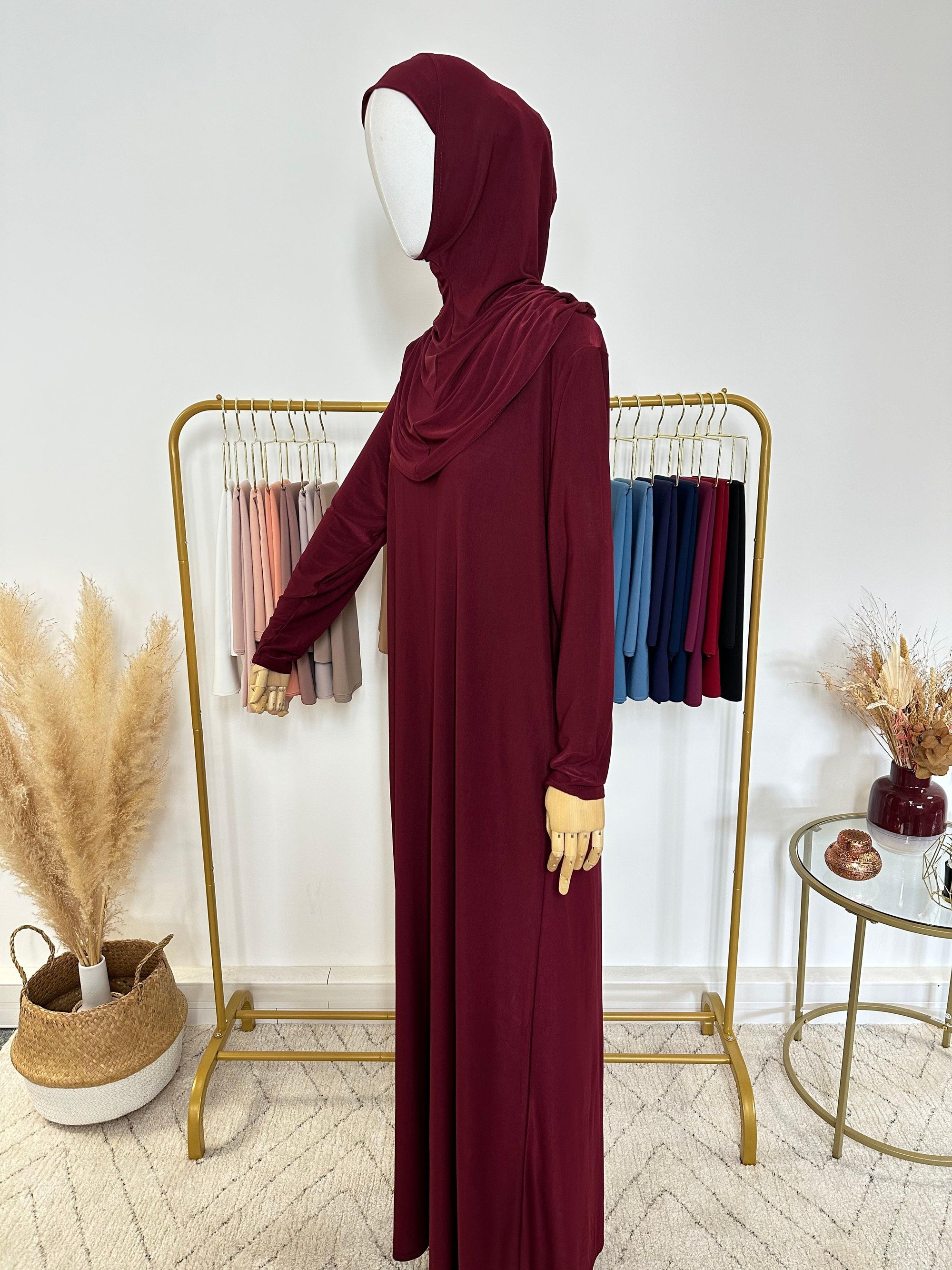Robe de prière avec voile intégré - Rouge Bordeaux - My Qamis Homme
