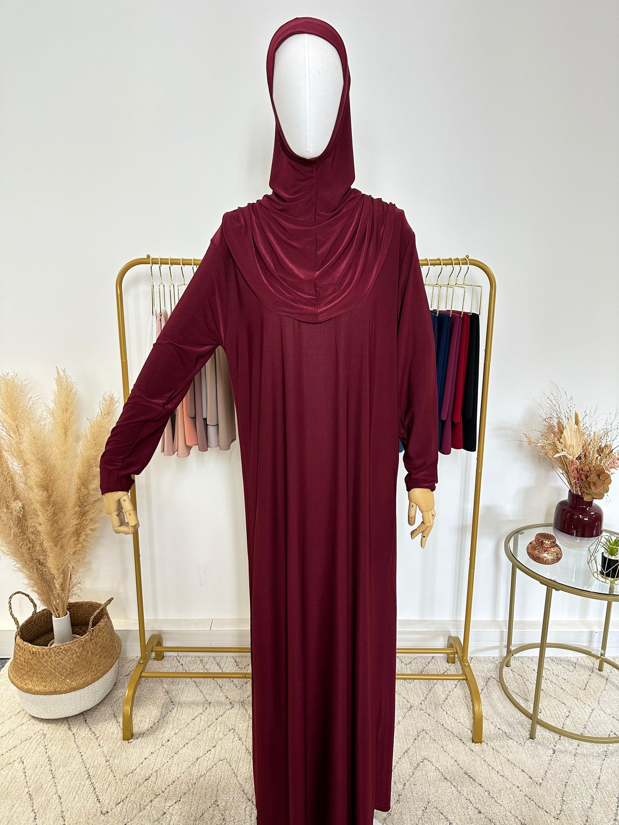 Robe de prière avec voile intégré - Rouge Bordeaux - My Qamis Homme
